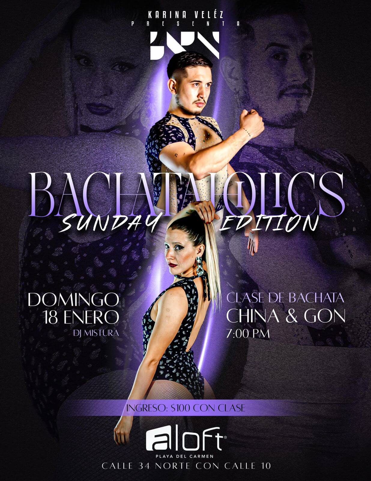 Flyer para social Bachataholics que será el 18 de Enero del 2026 a las 7:00 PM